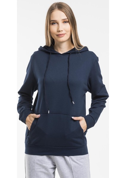 Kadın Kalın Kapüşonlu Kanguru Cepli Sweatshirt