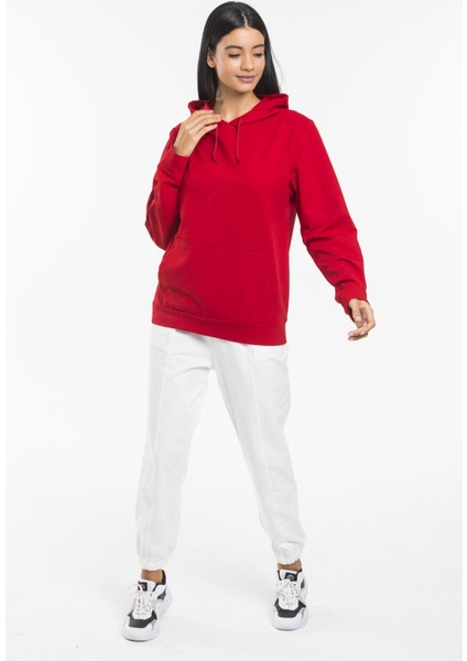 Kadın Kalın Kapüşonlu Kanguru Cepli Sweatshirt