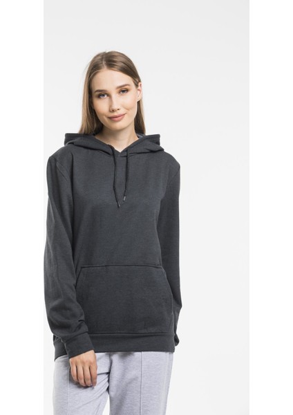 Kadın Kalın Kapüşonlu Kanguru Cepli Sweatshirt