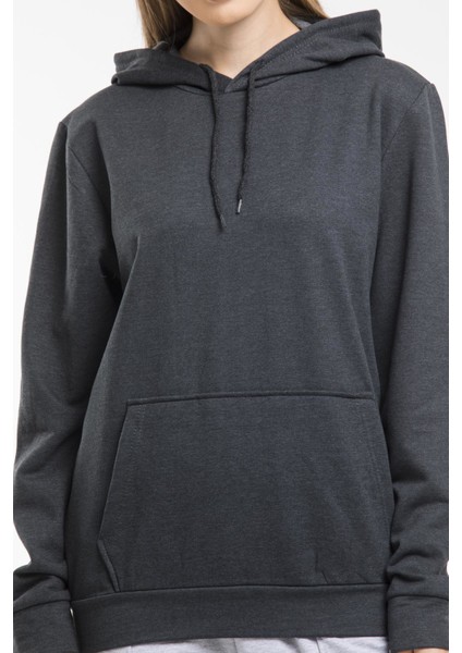 Kadın Kalın Kapüşonlu Kanguru Cepli Sweatshirt