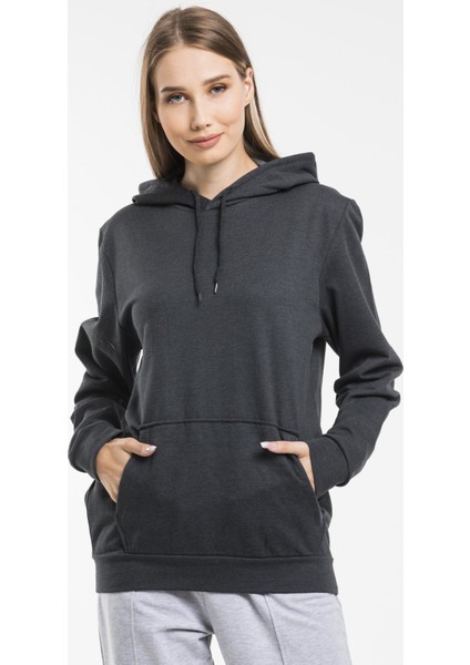 Kadın Kalın Kapüşonlu Kanguru Cepli Sweatshirt