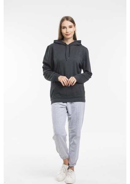Kadın Kalın Kapüşonlu Kanguru Cepli Sweatshirt