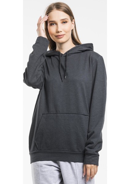 Kadın Kalın Kapüşonlu Kanguru Cepli Sweatshirt