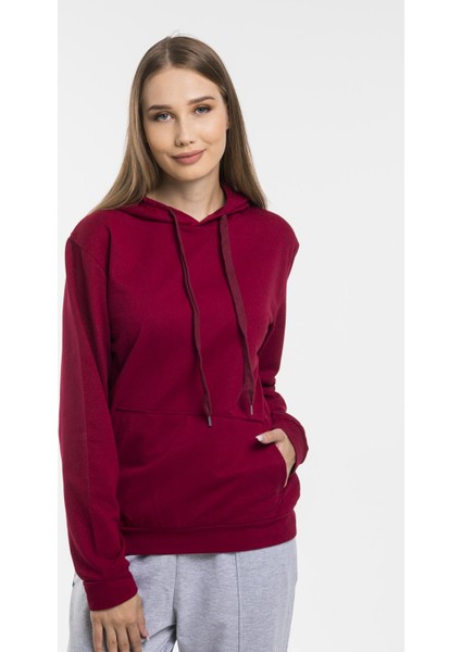 Kadın Kalın Kapüşonlu Kanguru Cepli Sweatshirt