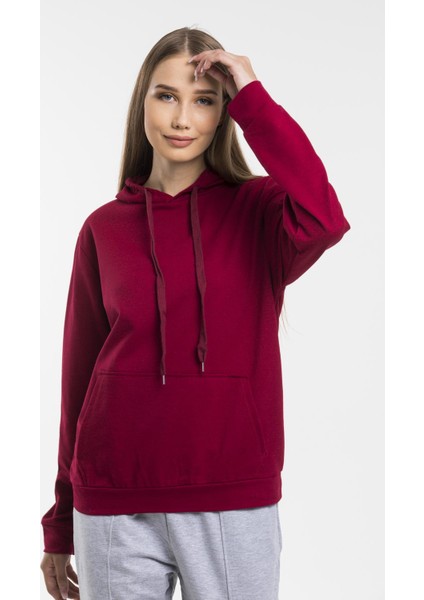 Kadın Kalın Kapüşonlu Kanguru Cepli Sweatshirt