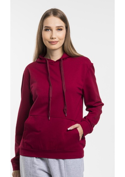 Kadın Kalın Kapüşonlu Kanguru Cepli Sweatshirt