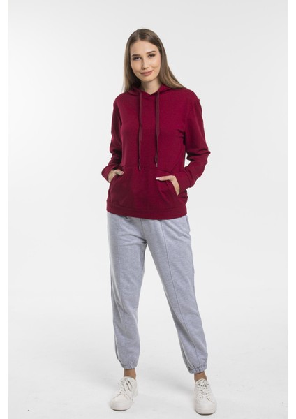 Kadın Kalın Kapüşonlu Kanguru Cepli Sweatshirt