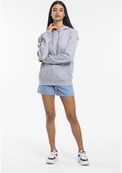 Kadın Kalın Kapüşonlu Kanguru Cepli Sweatshirt