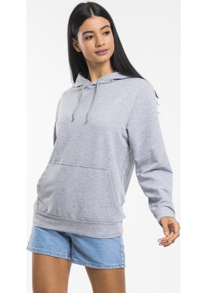 Kadın Kalın Kapüşonlu Kanguru Cepli Sweatshirt