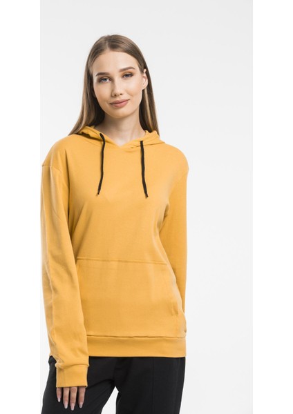 Kadın Kalın Kapüşonlu Kanguru Cepli Sweatshirt