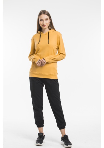 Kadın Kalın Kapüşonlu Kanguru Cepli Sweatshirt