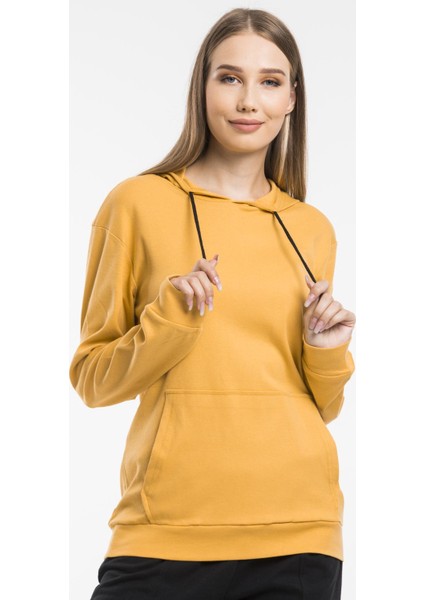 Kadın Kalın Kapüşonlu Kanguru Cepli Sweatshirt
