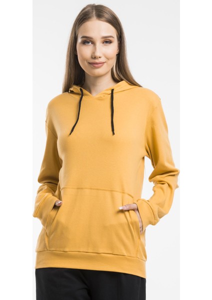 Kadın Kalın Kapüşonlu Kanguru Cepli Sweatshirt
