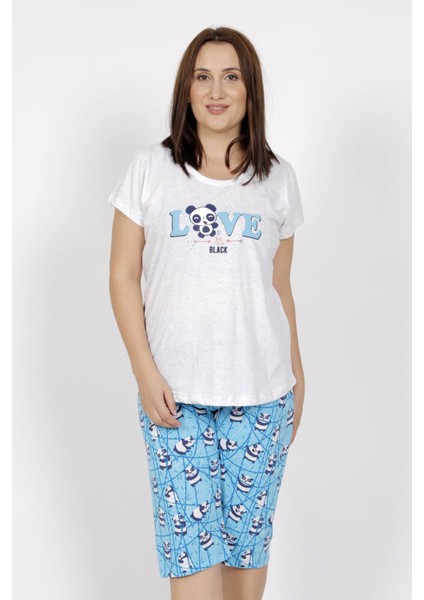 Büyük Beden Örme Kısa Kol Kaprili Pijama Takım