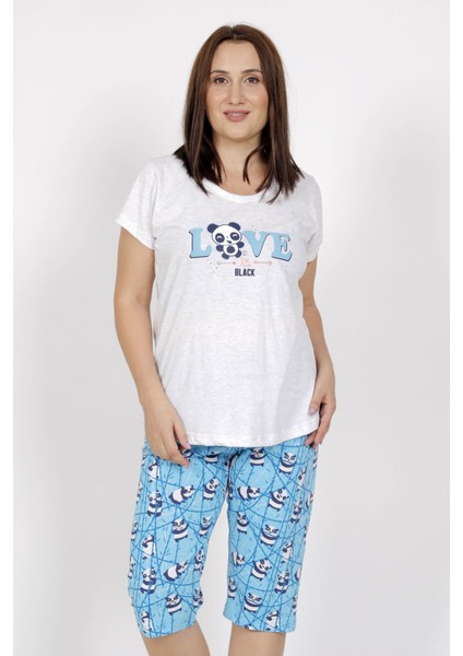 Büyük Beden Örme Kısa Kol Kaprili Pijama Takım