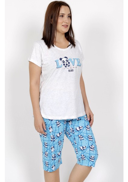 Büyük Beden Örme Kısa Kol Kaprili Pijama Takım