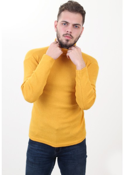 Likralı Tam Balıkçı Yaka Boğazlı Kazak
