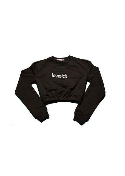 Lovesick Siyah Baskılı Crop Top