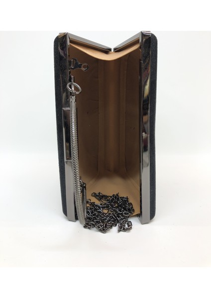Siyah Renk Sıvama Kadın Abiye Clutch Portföy Çanta modelleri