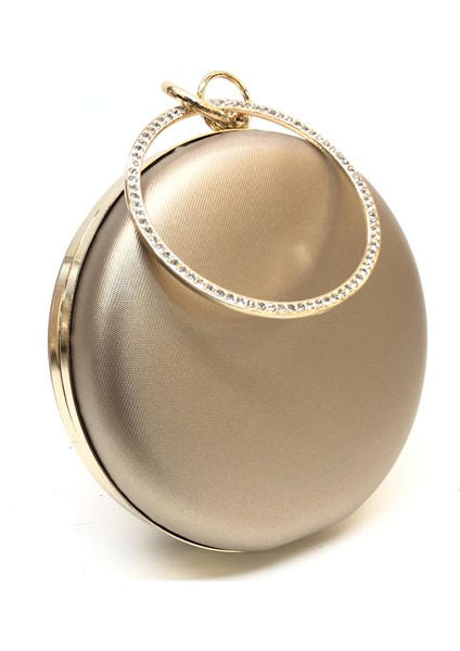 Bronz Renk Kumaş Taşlı Işlemeli Kadın Abiye Portföy Clutch Çanta