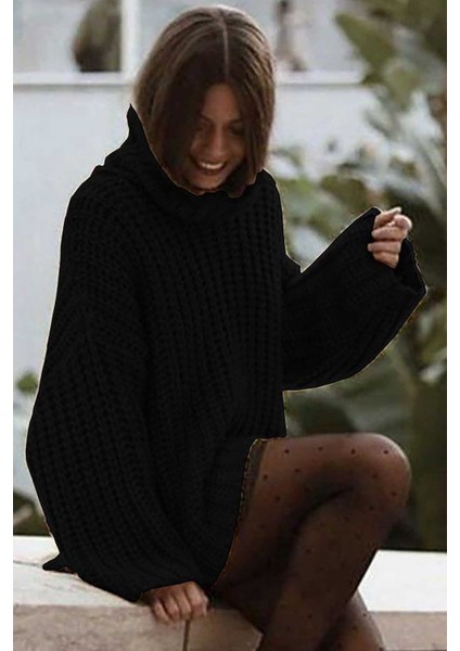 Mad Girls Siyah Kalın Örgülü Balıkçı Yaka Kazak MG773