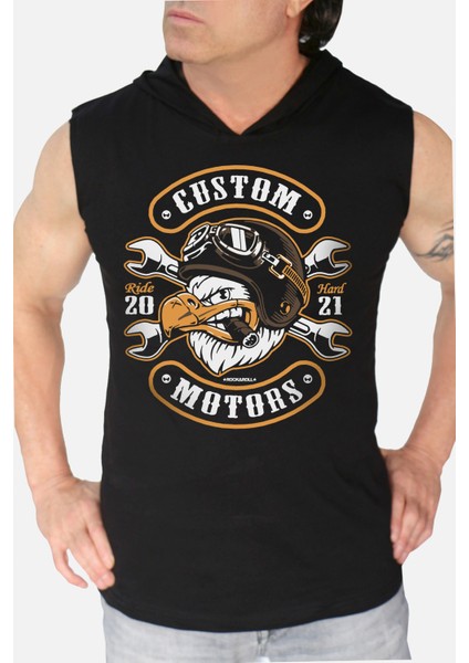 Kızgın Kartal Siyah Kapşonlu Kolsuz T-Shirt