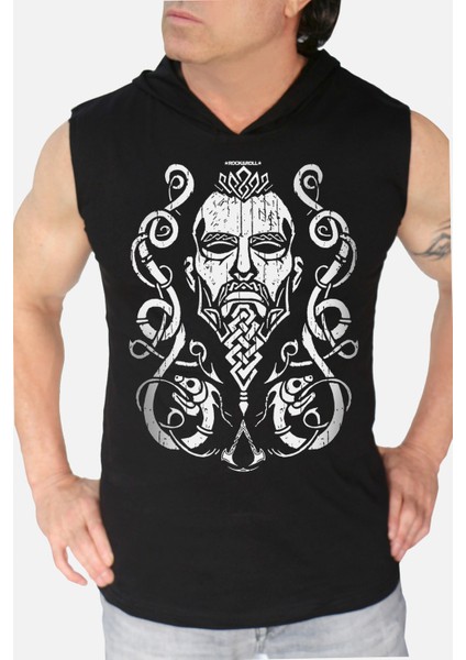 Nordik Baba Siyah Kapşonlu Kolsuz T-Shirt