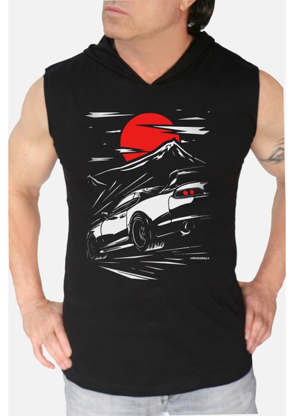 Tokyo Drift Siyah Kapşonlu Kolsuz T-Shirt