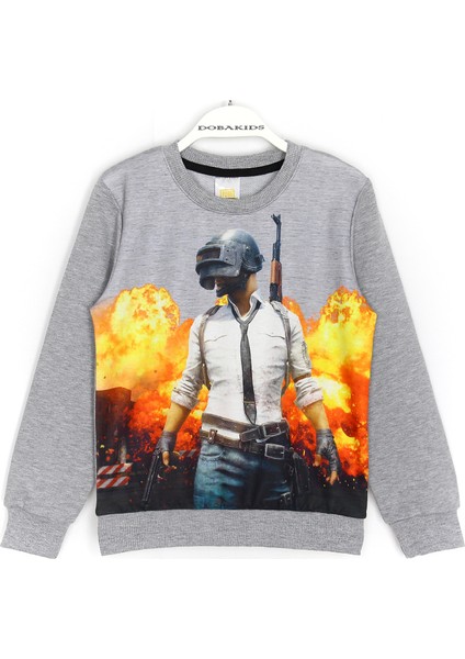 Erkek Çocuk Pubg Mobile Oyun Baskılı Mevsimlik Uzun Kollu Basic Sweatshirt Gri 001-0001676