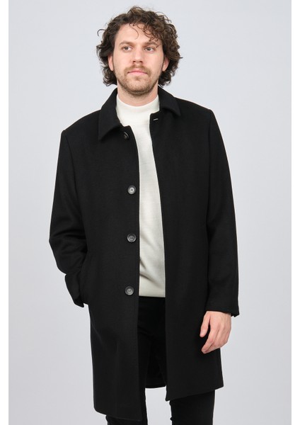 Erkek Düğmeli Yaka Yün Kaban 5141001 Siyah modelleri