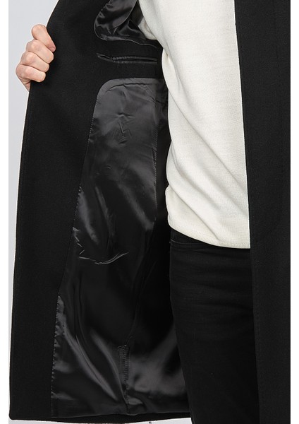 Erkek Düğmeli Yaka Yün Kaban 5141001 Siyah fırsatları