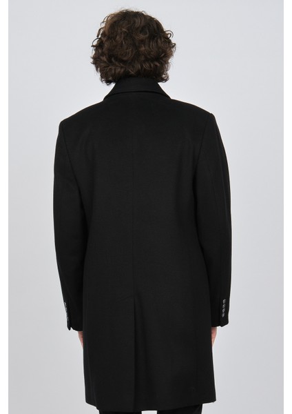 Erkek Düğmeli Yaka Yün Kaban 5141001 Siyah indirimleri