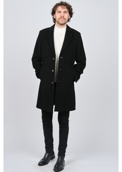 Erkek Düğmeli Yün Kaban 5142000 Siyah