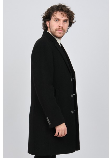 Erkek Düğmeli Yün Kaban 5142000 Siyah fırsatları