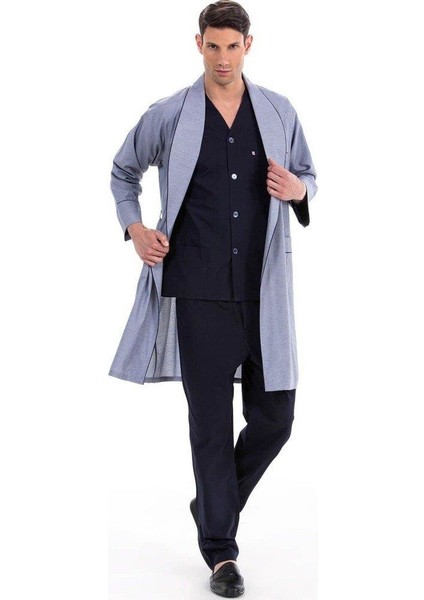 5505 Erkek Çeyizlik Uzun Kollu Pijama Ropdöşambır Set