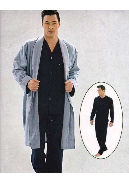 5505 Erkek Çeyizlik Uzun Kollu Pijama Ropdöşambır Set