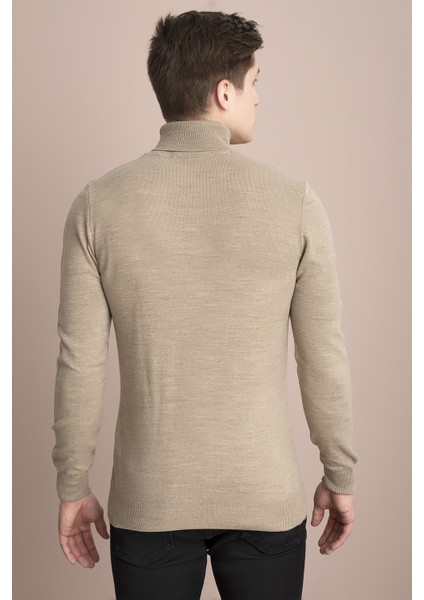 Tena Moda Erkek Vizon Melanj Tam Balıkçı Yaka Basic Triko Kazak