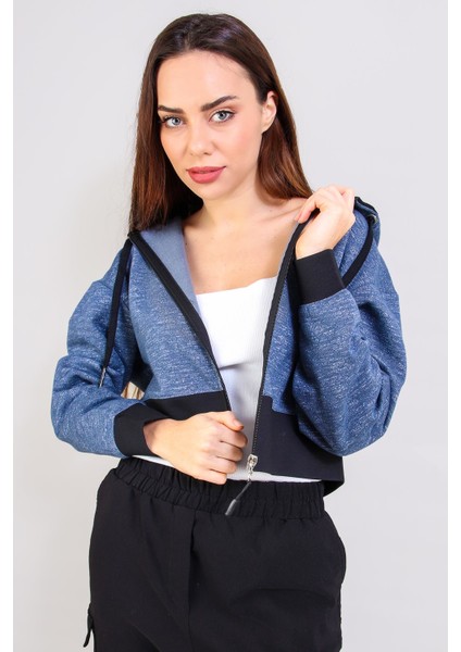 Alexander Gardi Crop Kapüşonlu Hırka, Indigo (B20-501301)