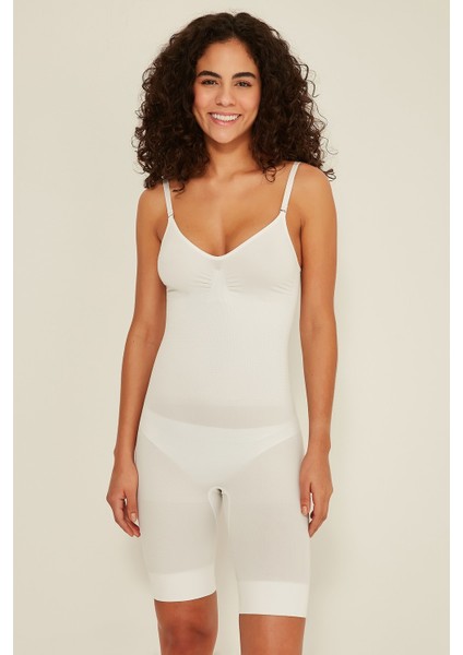 C12011 Kadın Body Boxer Korse Beyaz