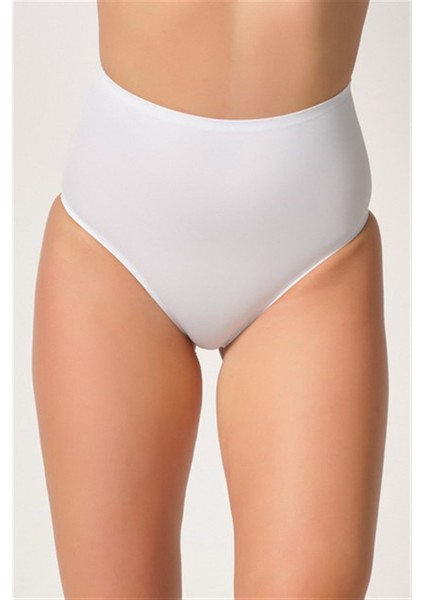 C12801 Kadın Yapıştırma Yüksek Bel Lazer Slip Külot Beyaz