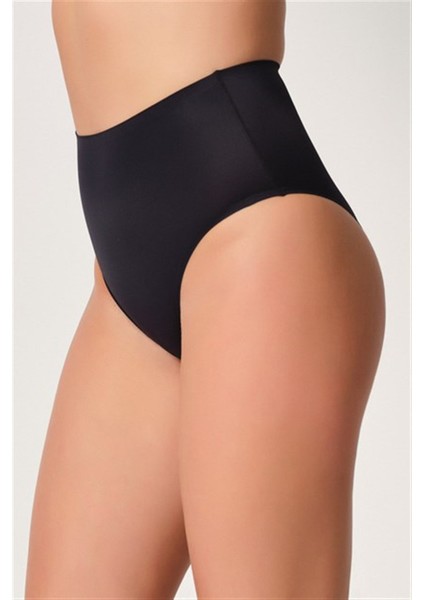 C12801 Kadın Yapıştırma Yüksek Bel Lazer Slip Külot Siyah