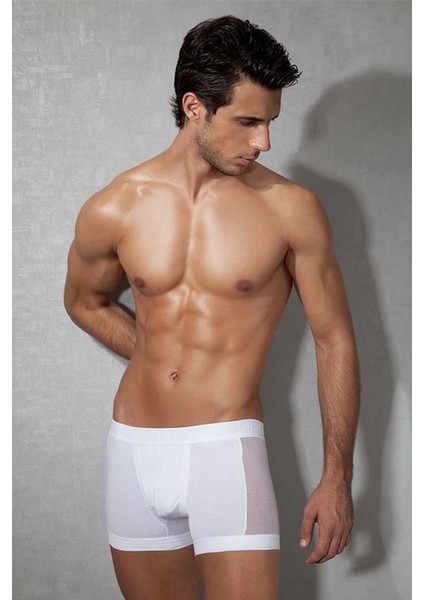 1761 ERKEK MODAL YANLARI FİLELİ BEYAZ BOXER