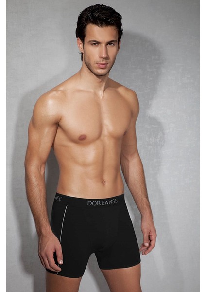 1780 ERKEK MODAL ÇİZGİLİ BÜYÜK BEDEN SİYAH BOXER