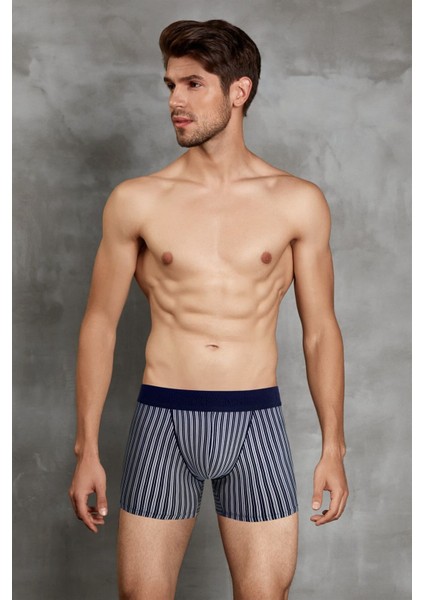 1866 ERKEK MODAL ÇİZGİ DESENLİ LACİVERT BOXER