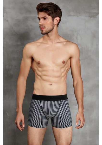 1866 ERKEK MODAL ÇİZGİ DESENLİ SİYAH BOXER