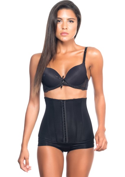 2824 Balenli Yüksek Bel Slip Korse Siyah