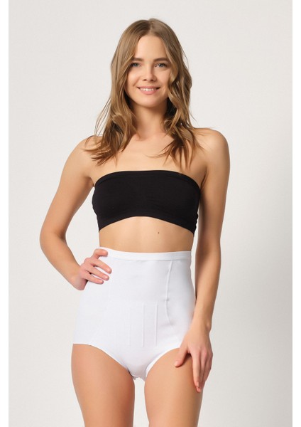 2931 Kadın Göbek Balen Destekli Slip Korse Beyaz