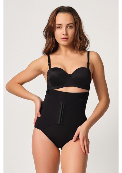 2932 Kadın Yelek Agraflı Lazer Slip Korse Siyah