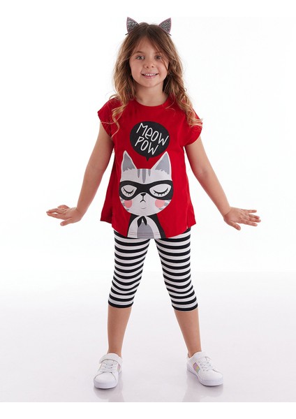 Meow Pow Kız Çocuk T-shirt Tayt Takım