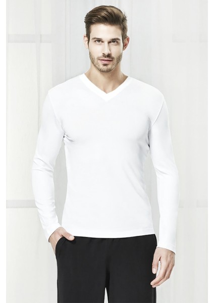 Antibakteriyel Bambu Erkek V Yaka Uzun Kollu Atlet